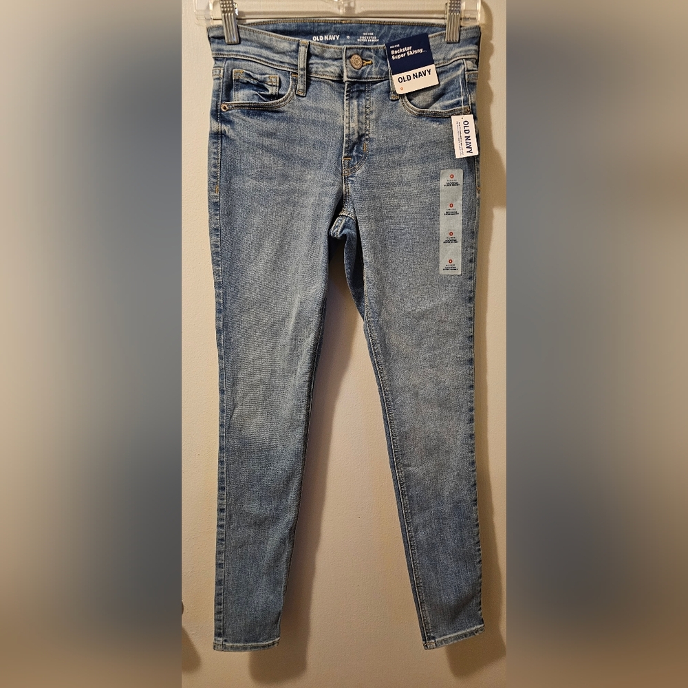 Old Navy Mid Rise Rockstar Super Skinny Denim Blue Jeans Size 0 NWT